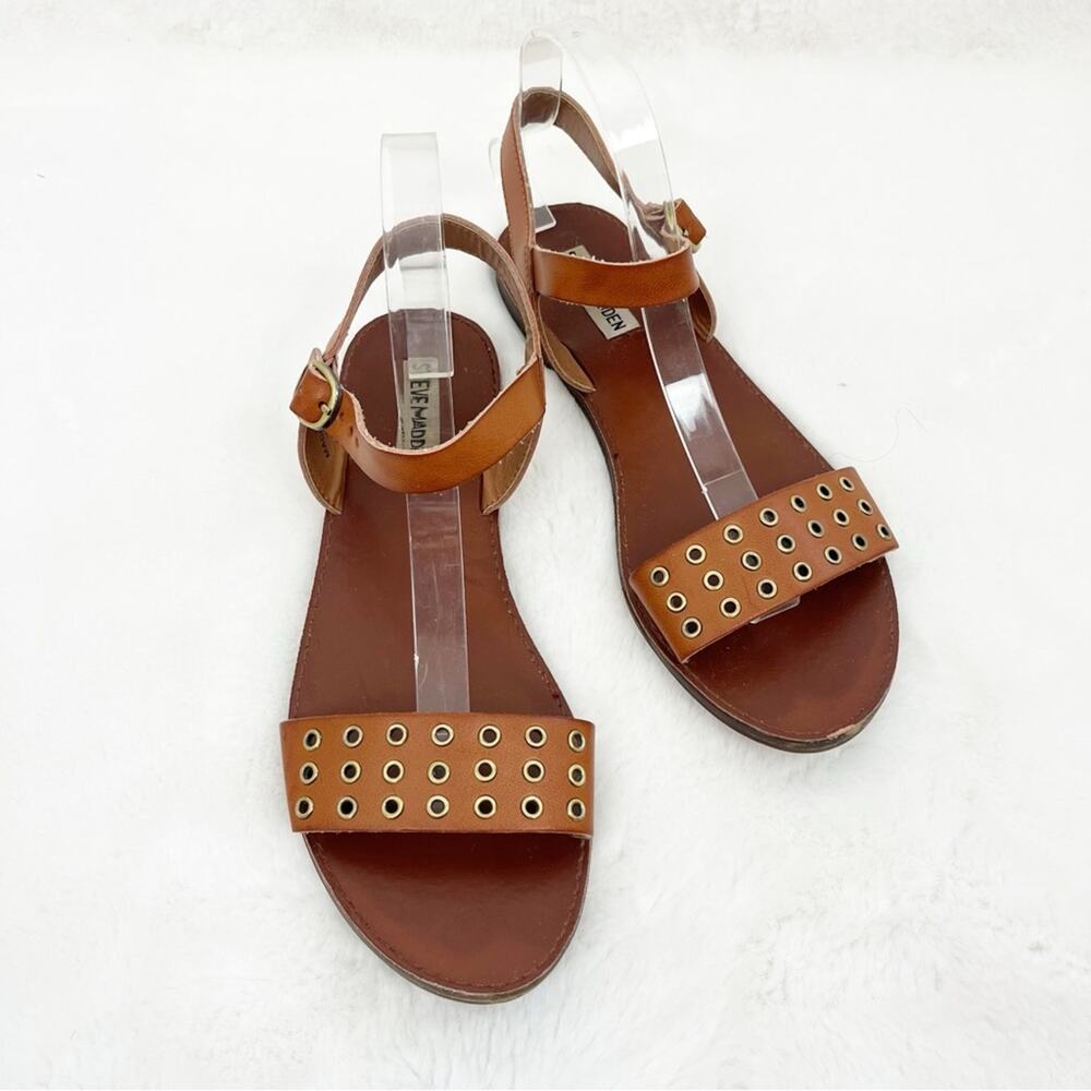 Steve Madden Women’s Leather Sandals Rivets Straps 9.5 Brown